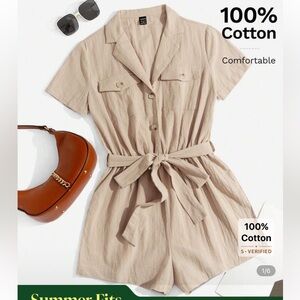 Beige Cotton Jumpsuit